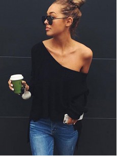 High Low Slit V-Neck Pullover Sweater