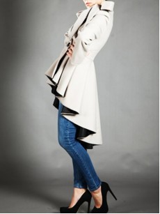 Buttons Asymmetric Color Block Overcoat