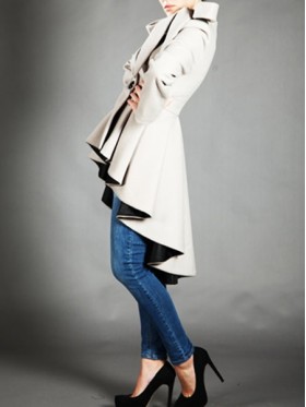 Buttons Asymmetric Color Block Overcoat