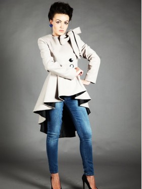 Buttons Asymmetric Color Block Overcoat