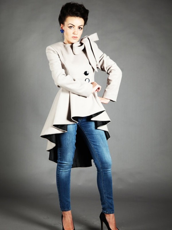 Buttons Asymmetric Color Block Overcoat