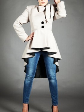 Buttons Asymmetric Color Block Overcoat