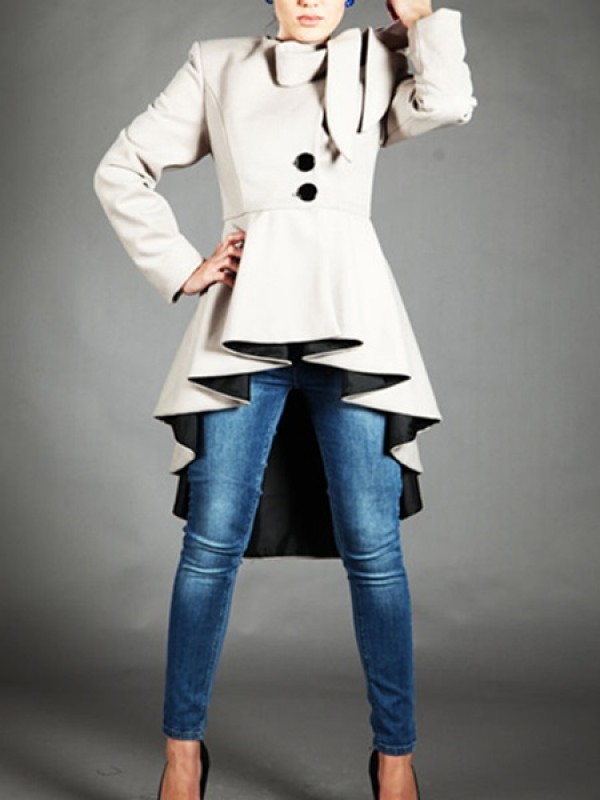 Buttons Asymmetric Color Block Overcoat