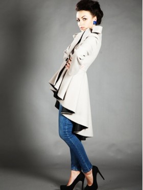 Buttons Asymmetric Color Block Overcoat