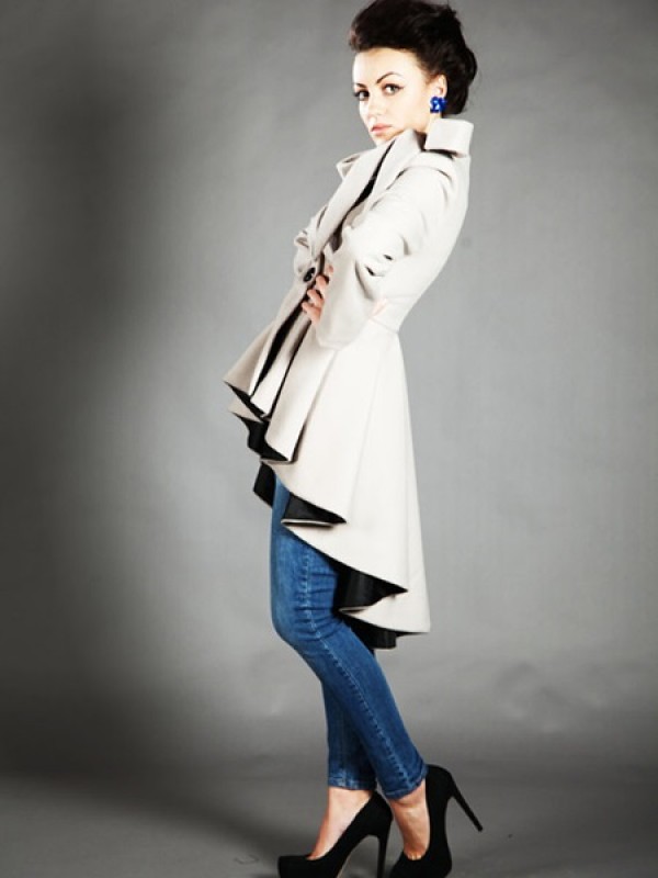 Buttons Asymmetric Color Block Overcoat