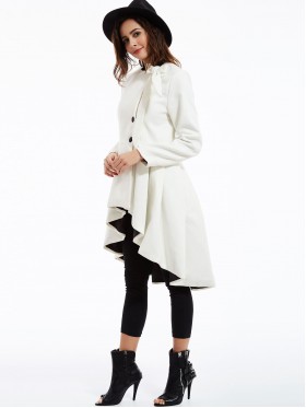 Buttons Asymmetric Color Block Overcoat