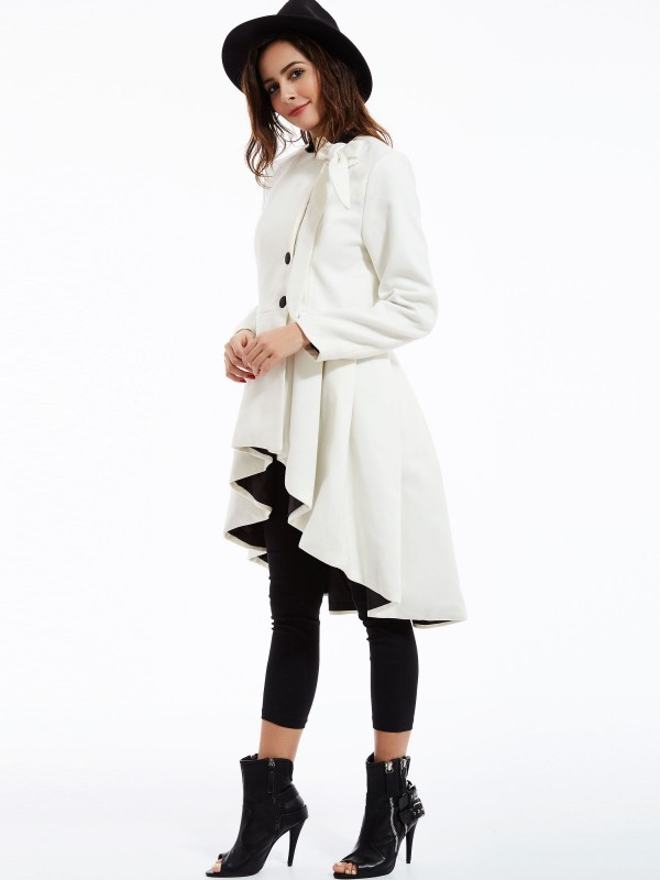 Buttons Asymmetric Color Block Overcoat