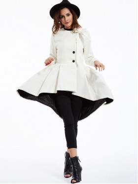 Buttons Asymmetric Color Block Overcoat