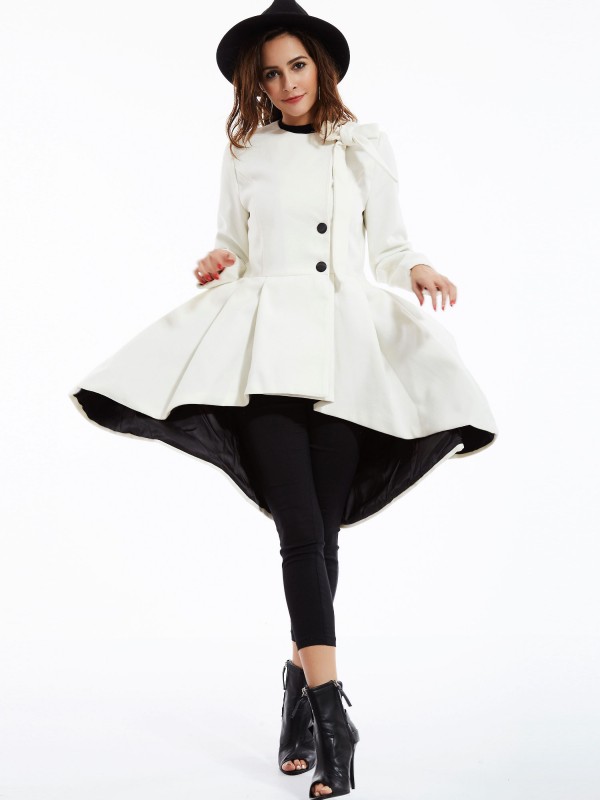 Buttons Asymmetric Color Block Overcoat