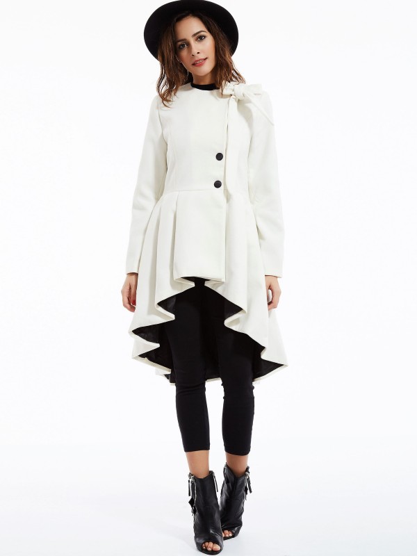 Buttons Asymmetric Color Block Overcoat