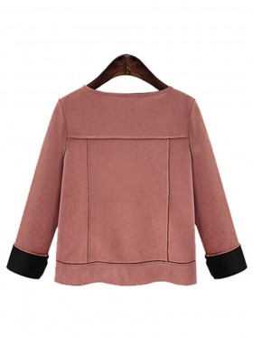 Single-Breasted Color Block Round Neck Jacket