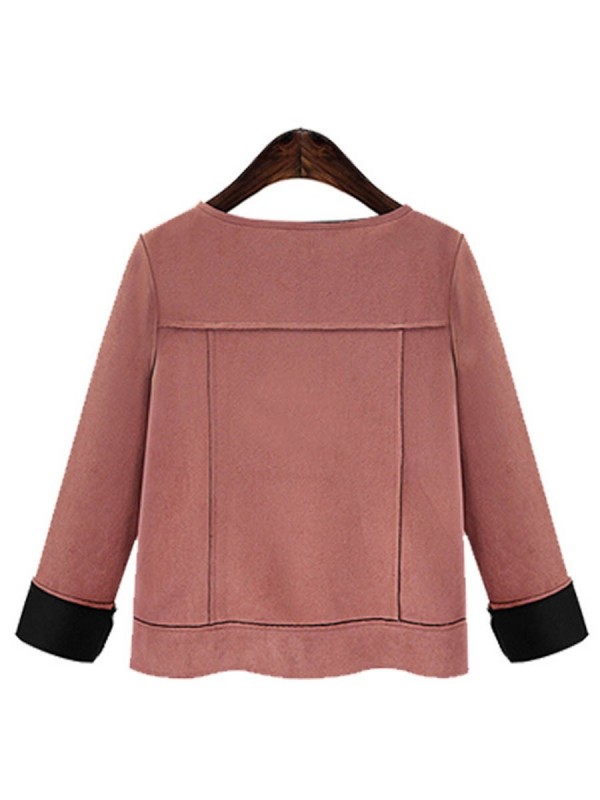 Single-Breasted Color Block Round Neck Jacket