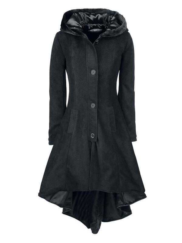 Asymmetric Single-Breasted Hooded Women's Overcoat