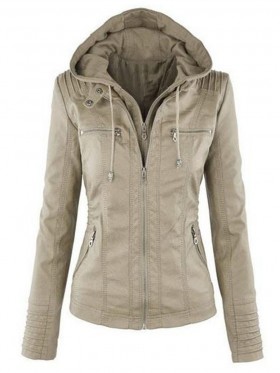 Plus Size Hooded Zipper Plain Single Jacket