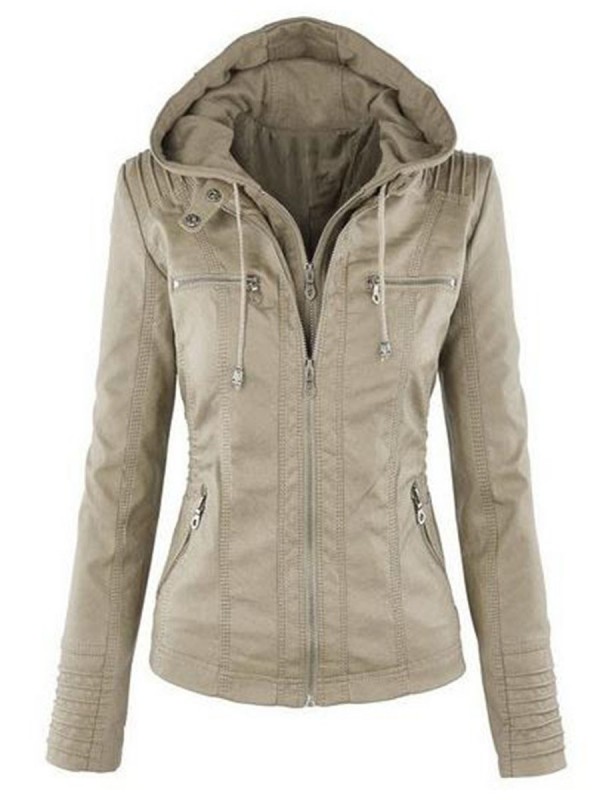 Plus Size Hooded Zipper Plain Single Jacket