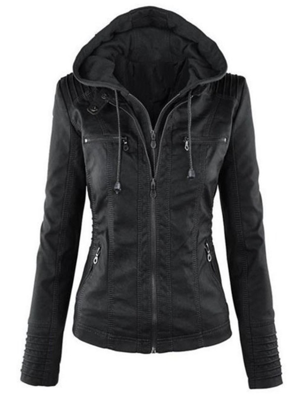 Plus Size Hooded Zipper Plain Single Jacket