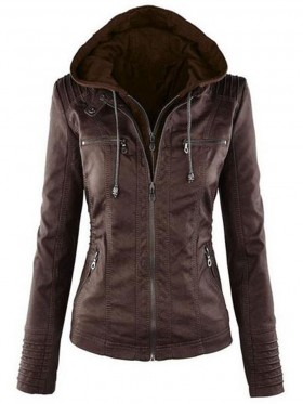 Plus Size Hooded Zipper Plain Single Jacket