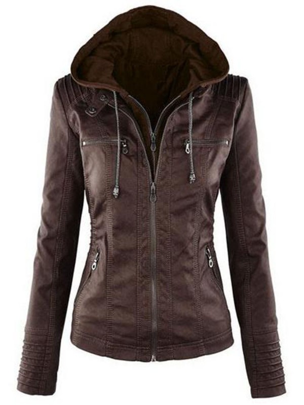 Plus Size Hooded Zipper Plain Single Jacket