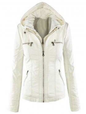 Plus Size Hooded Zipper Plain Single Jacket