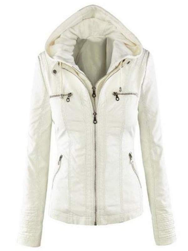 Plus Size Hooded Zipper Plain Single Jacket