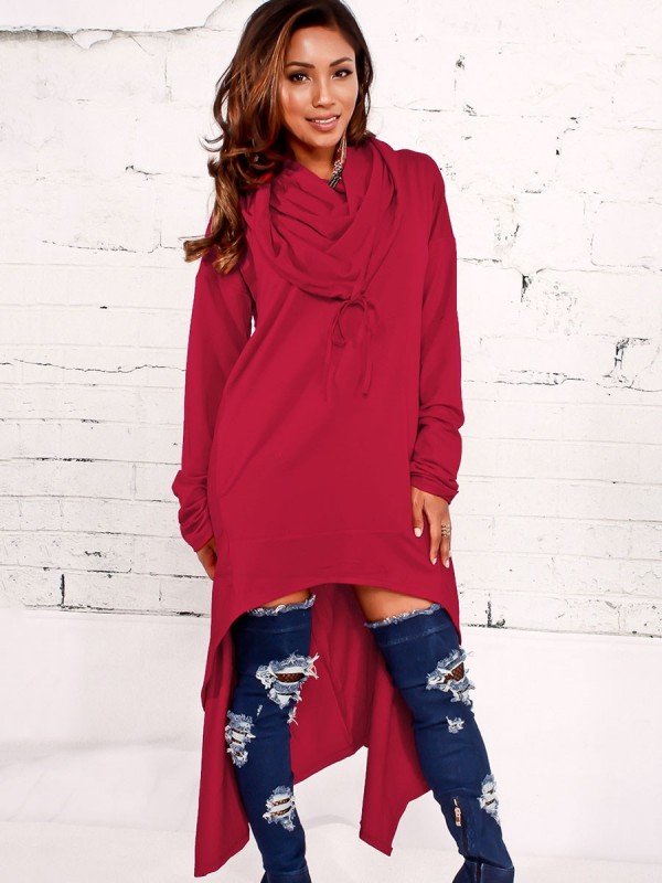 Heap Collar High Low Asymmetric Hoodie