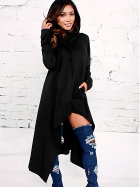 Heap Collar High Low Asymmetric Hoodie