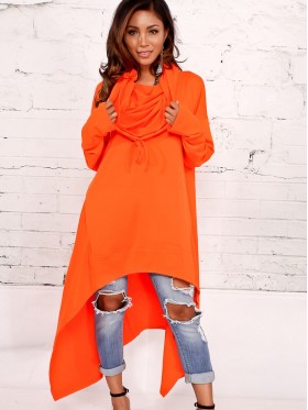 Heap Collar High Low Asymmetric Hoodie