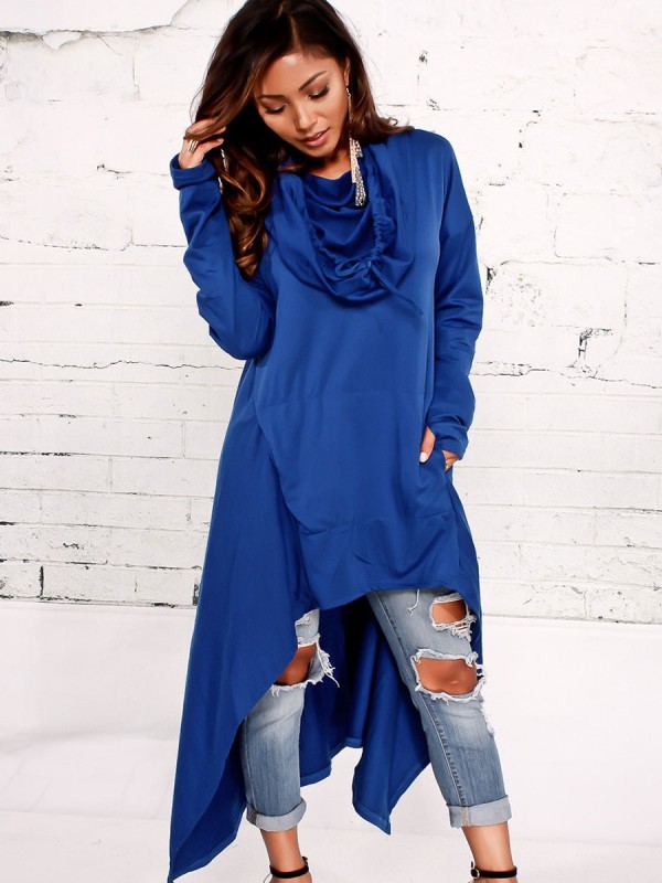 Heap Collar High Low Asymmetric Hoodie