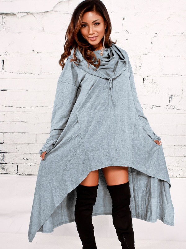 Heap Collar High Low Asymmetric Hoodie