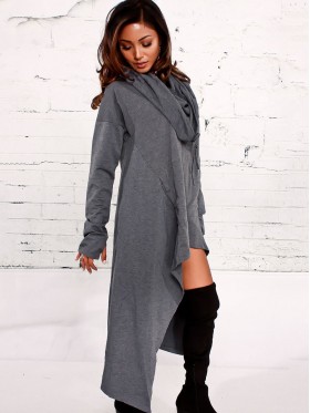 Heap Collar High Low Asymmetric Hoodie