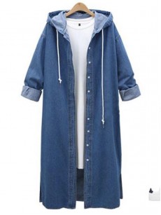 Single-Breasted Mid-Length Loose Hooded Trench Coat