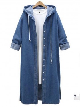 Single-Breasted Mid-Length Loose Hooded Trench Coat