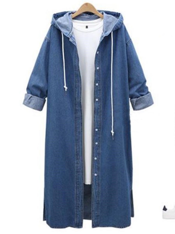 Single-Breasted Mid-Length Loose Hooded Trench Coat