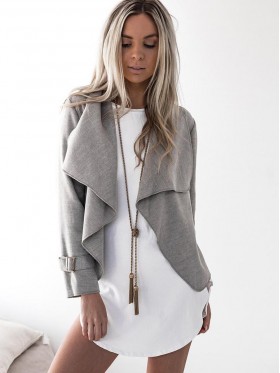 Asymmetric Lapel Loose Plain Jacket