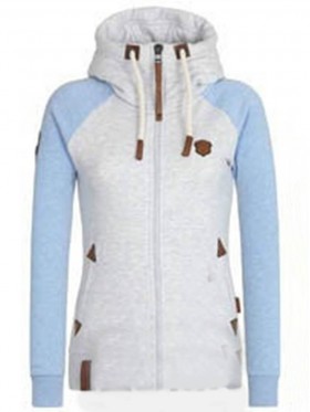 Drawstring Color Block Zipper Hoodie