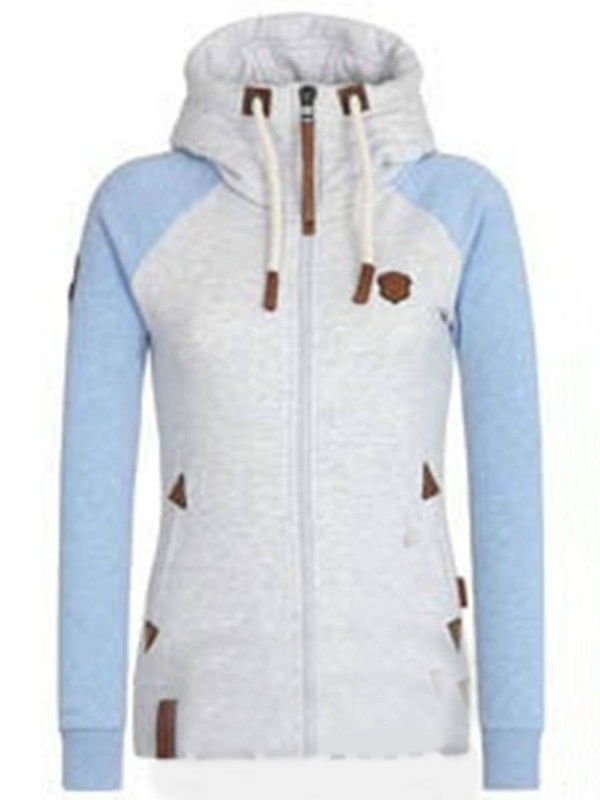 Drawstring Color Block Zipper Hoodie