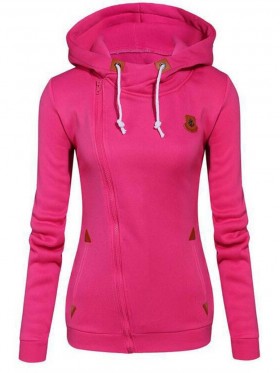 Side Zipper Patchwork Plain Hoodie