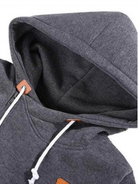 Side Zipper Patchwork Plain Hoodie