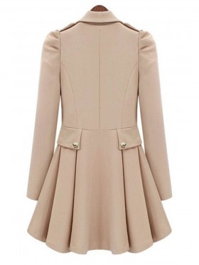 Double-Breasted Lapel Plain Skirt Hem Trench Coat