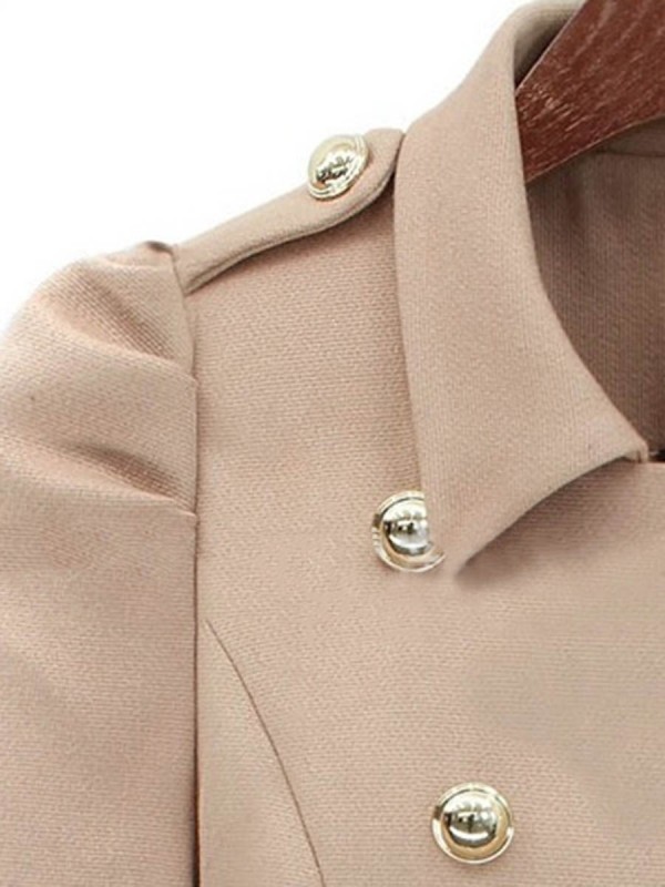 Double-Breasted Lapel Plain Skirt Hem Trench Coat