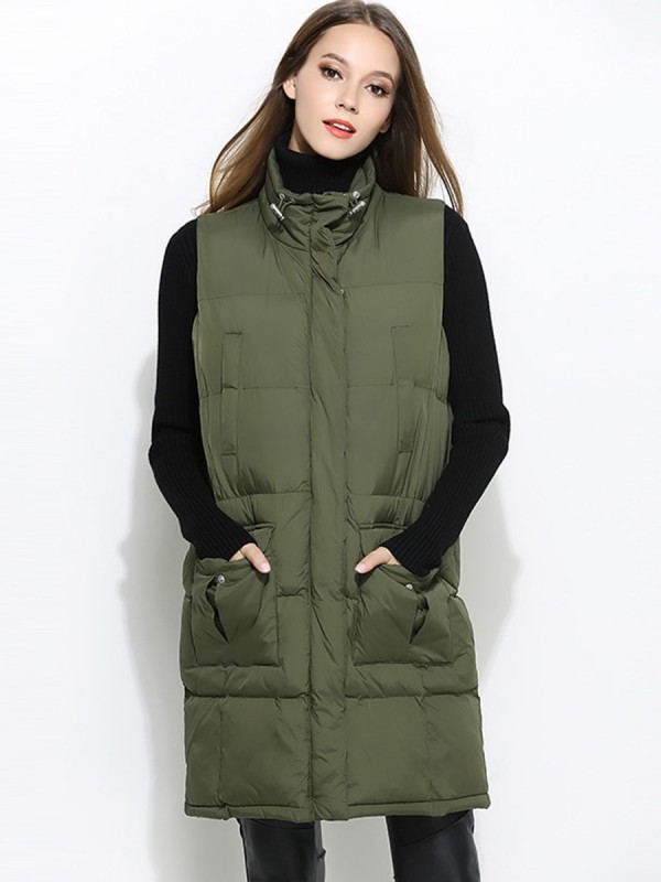 Loose Plain Hidden Button Sleeveless Overcoat