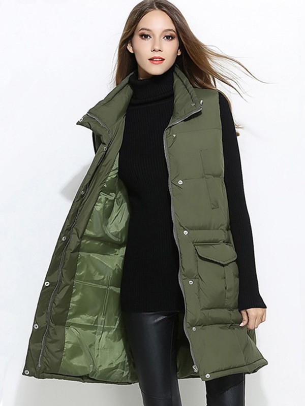 Loose Plain Hidden Button Sleeveless Overcoat