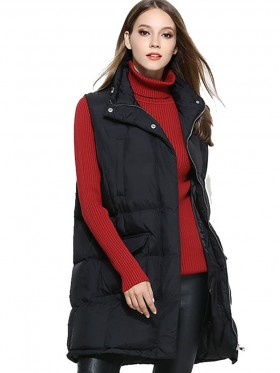 Loose Plain Hidden Button Sleeveless Overcoat