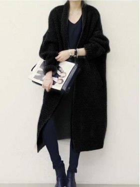 Loose Plain Lapel Single Cardigan