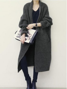 Loose Plain Lapel Single Cardigan