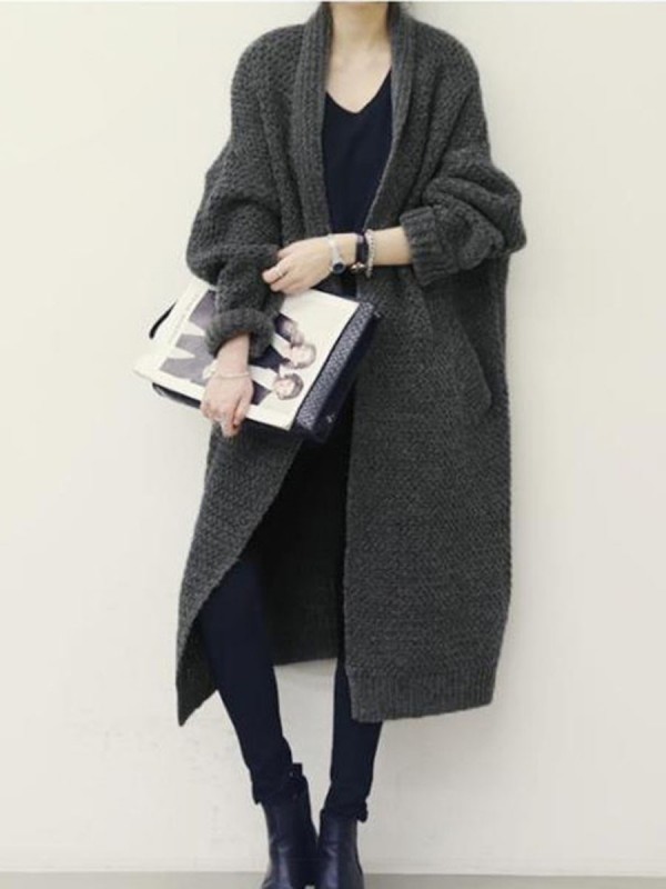 Loose Plain Lapel Single Cardigan