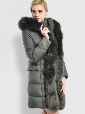 Faux Fur Detail Plain Zipper Hooded Overcoat