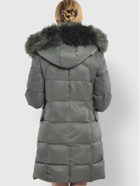 Faux Fur Detail Plain Zipper Hooded Overcoat