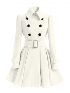 Plus Size Double-Breasted Lapel Belted Pleated Overcoat