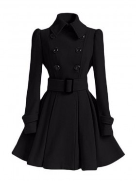 Plus Size Double-Breasted Lapel Belted Pleated Overcoat